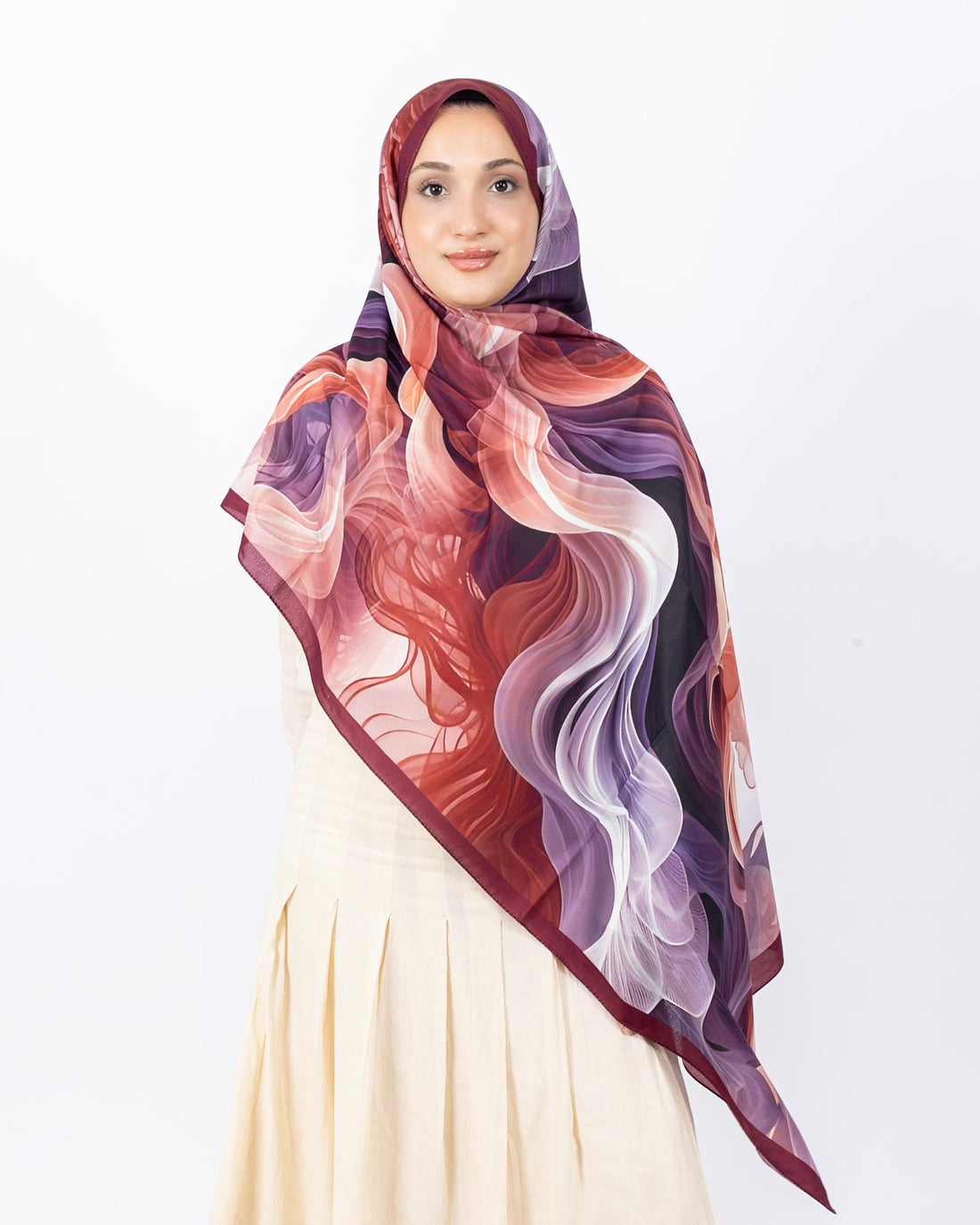 Mikro Soft Şal D012 Bordo, çiçekli desenli, 75 × 185 cm şal – görsel 2