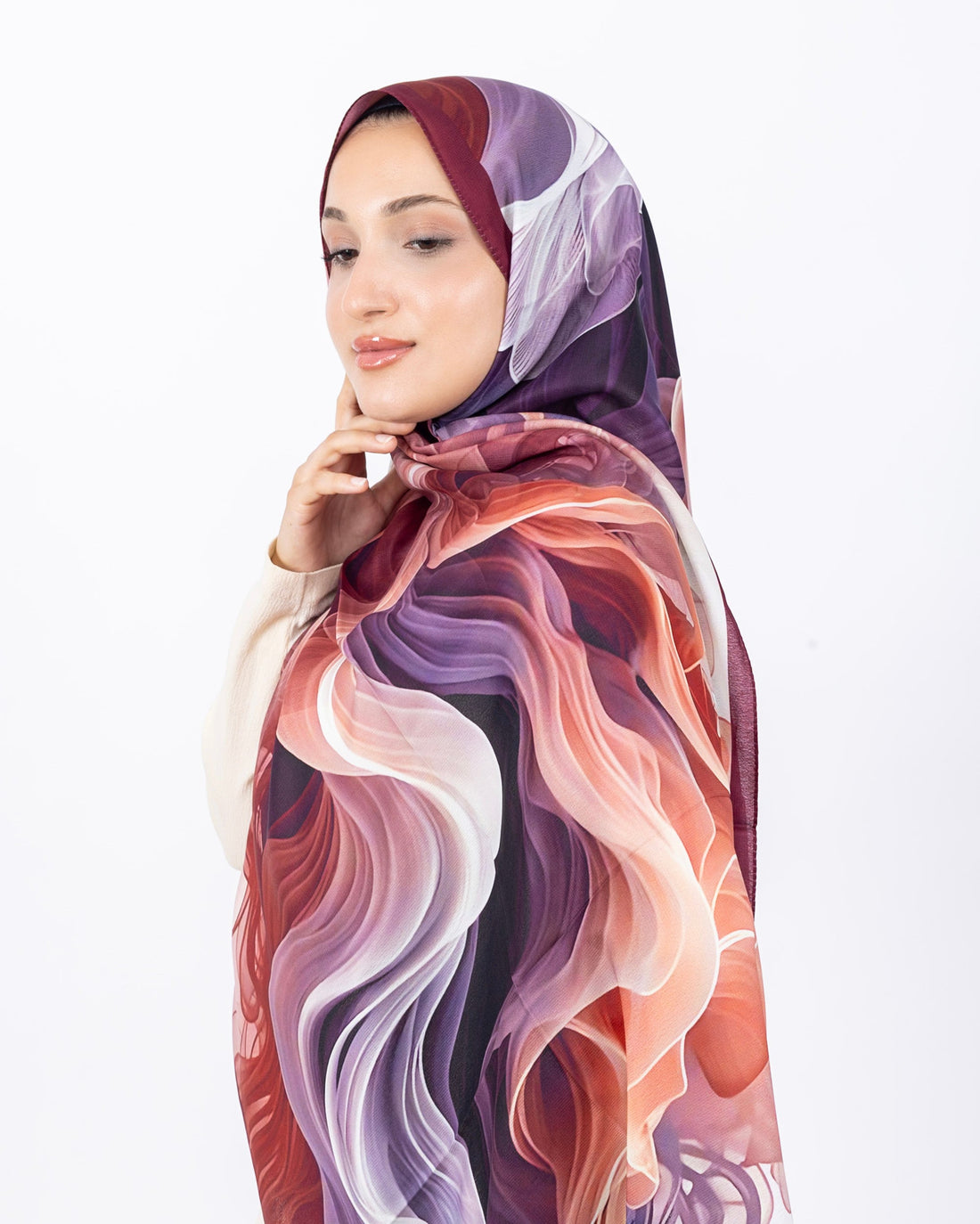 Mikro Soft Şal D012 Bordo, çiçekli desenli, 75 × 185 cm şal – görsel 1