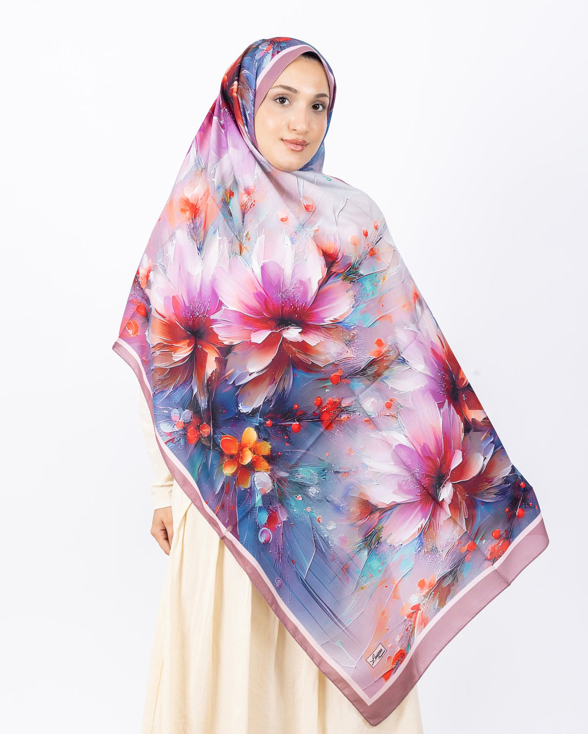 Mikro Soft Şal D004 Pudra, çiçekli desenli, 75 × 185 cm şal – görsel 2