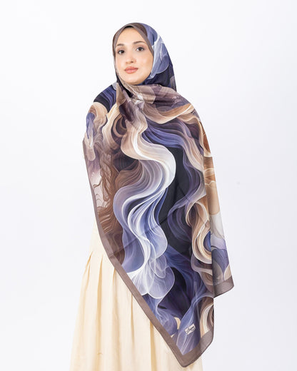 Mikro Soft Şal D012 Vizon-Lila, çiçekli desenli, 75 × 185 cm şal – görsel 1
