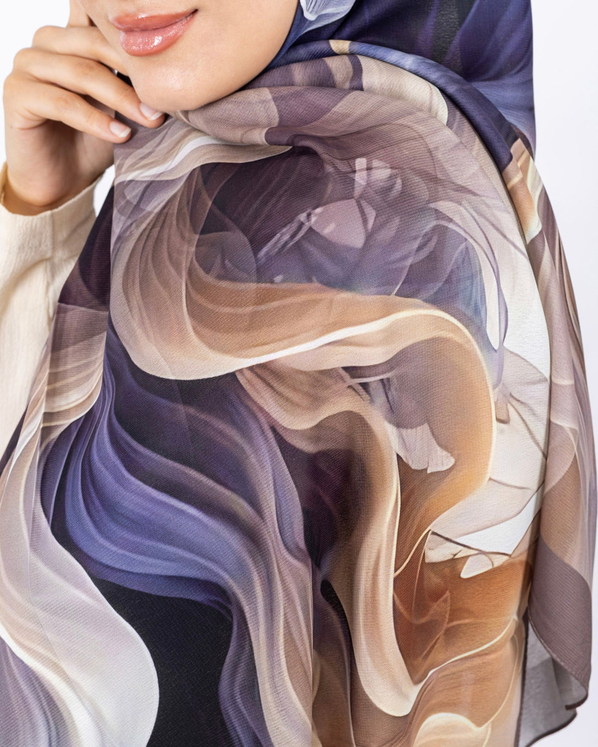 Mikro Soft Şal D012 Vizon-Lila, çiçekli desenli, 75 × 185 cm şal – görsel 4