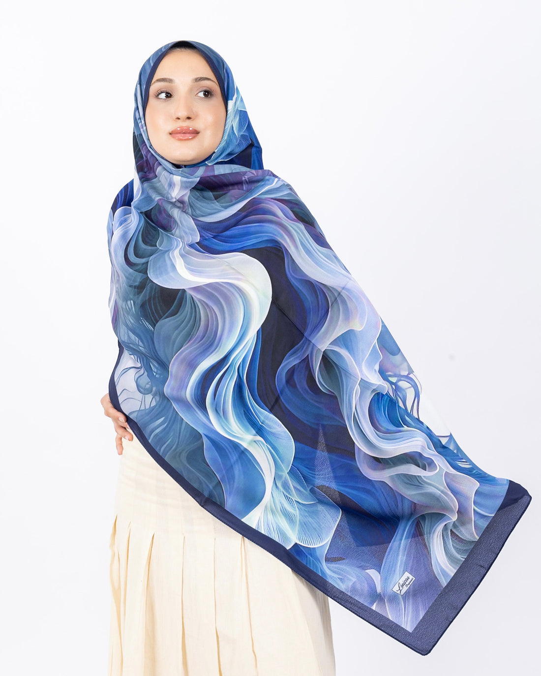 Mikro Soft Şal D012 Lacivert, çiçekli desenli, 75 × 185 cm şal – görsel 2