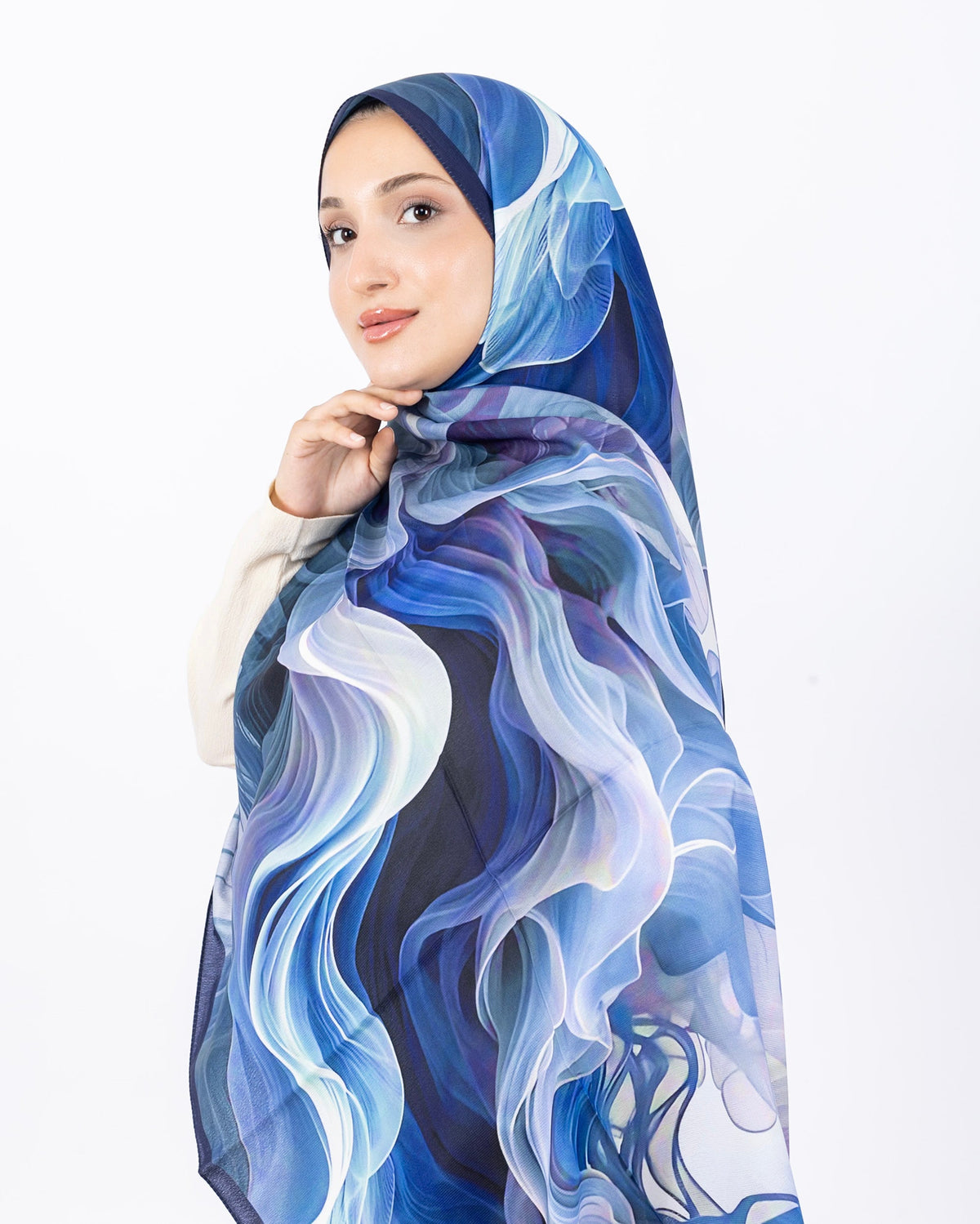 Mikro Soft Şal D012 Lacivert, çiçekli desenli, 75 × 185 cm şal – görsel 1