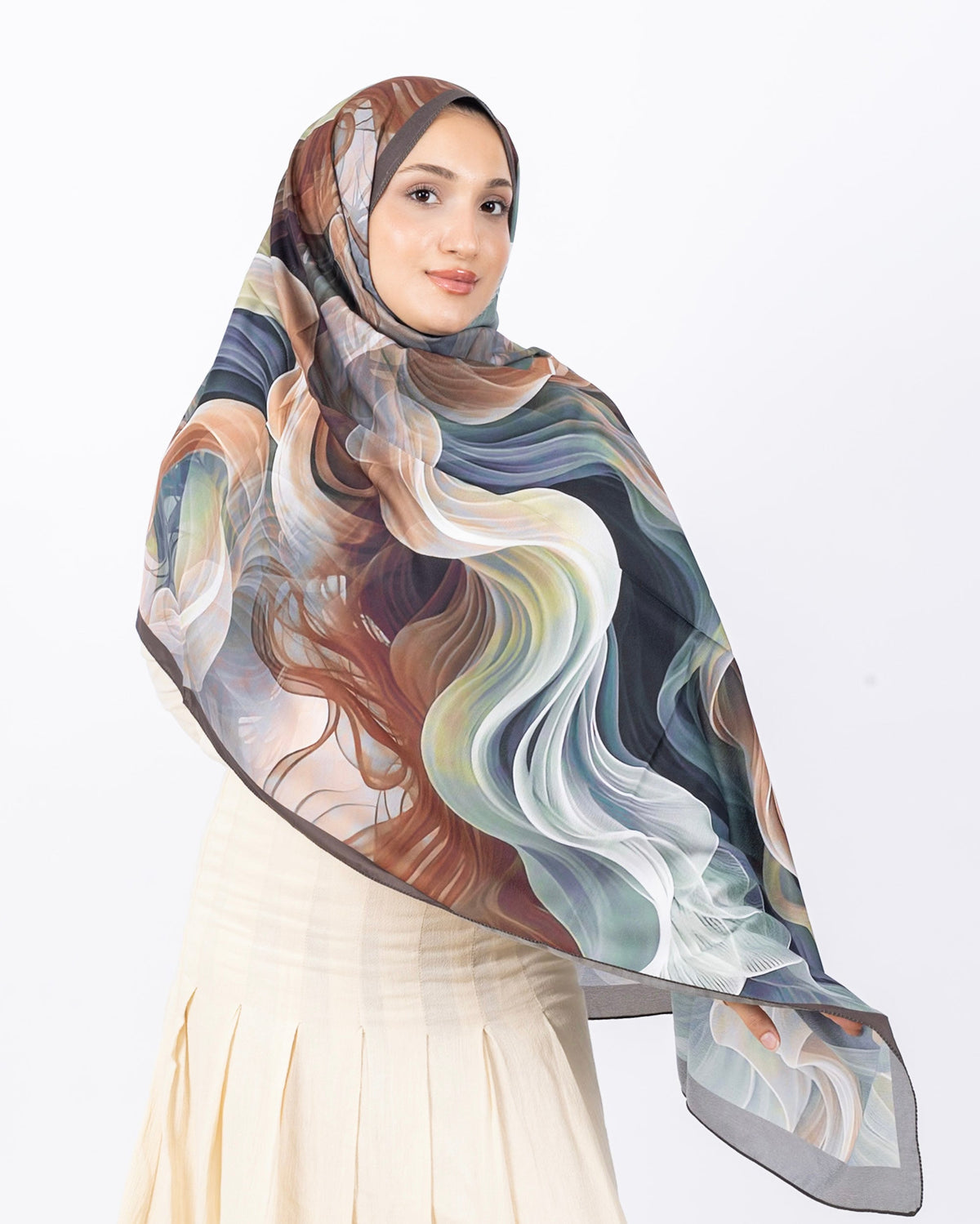 Mikro Soft Şal D012 Kahverengi, çiçekli desenli, 75 × 185 cm şal – görsel 1