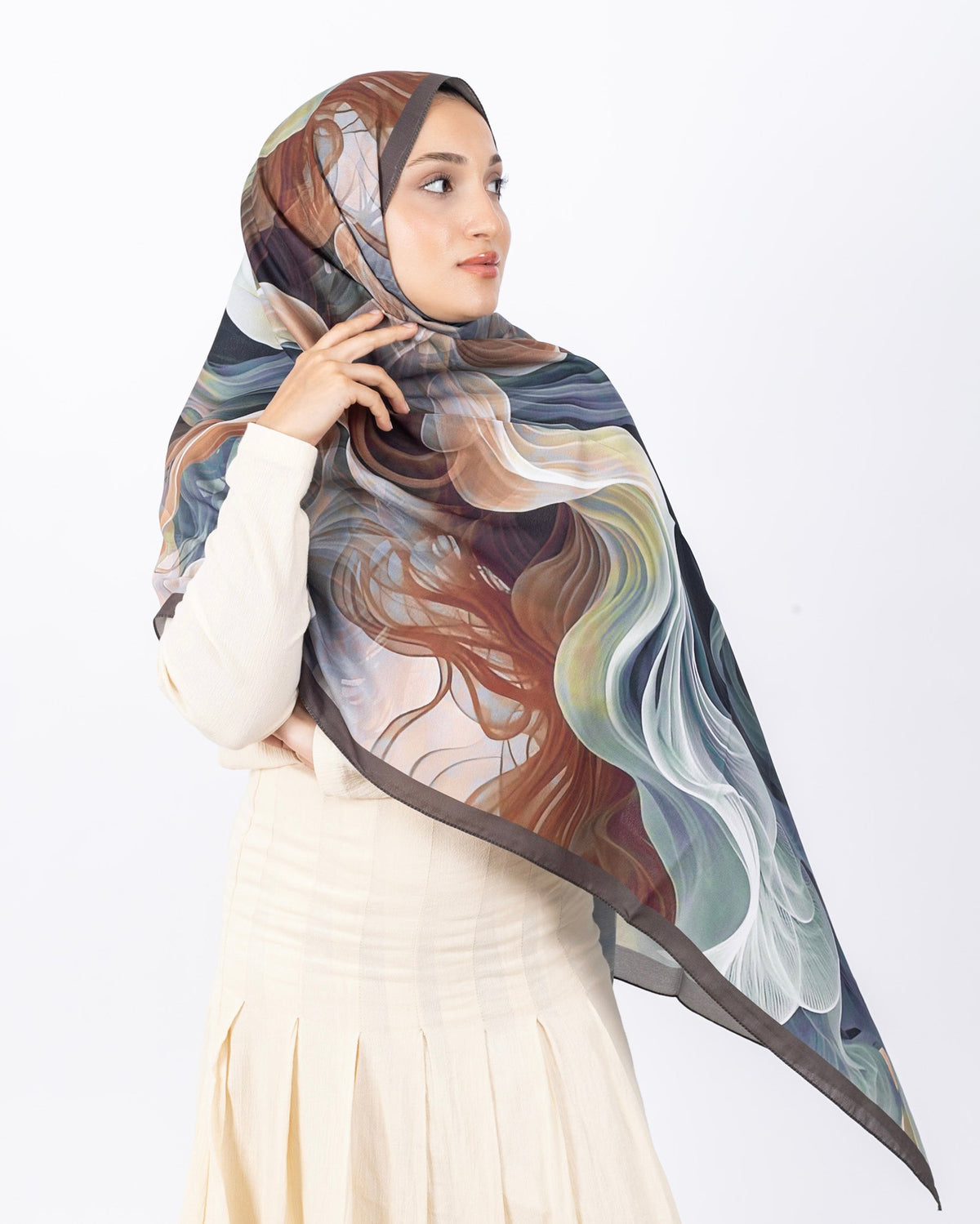 Mikro Soft Şal D012 Kahverengi, çiçekli desenli, 75 × 185 cm şal – görsel 3