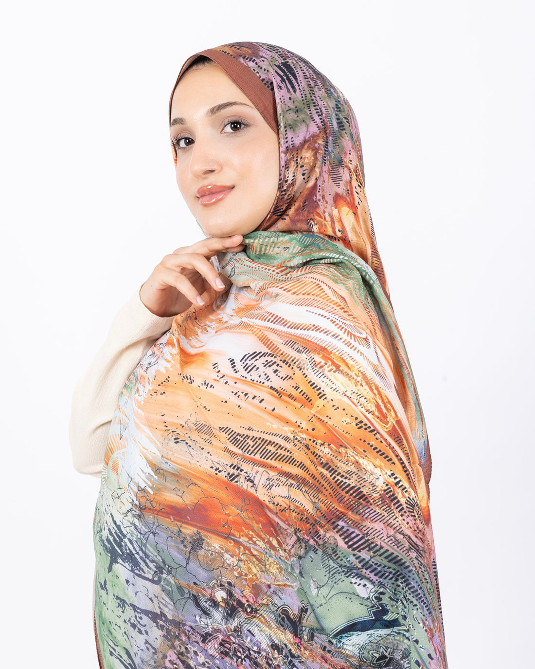 Mikro Soft Şal D016 Kahverengi, çiçekli desenli, 75 × 185 cm şal – görsel 1