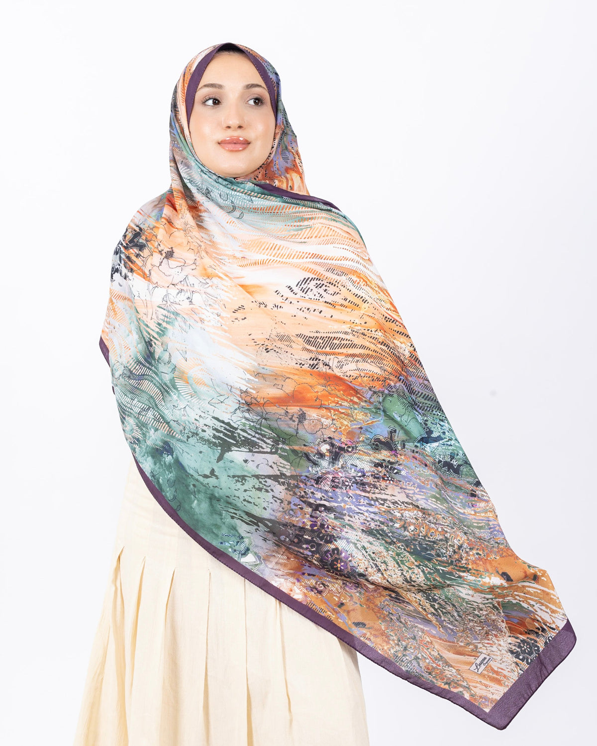 Mikro Soft Şal D016 Mürdüm, çiçekli desenli, 75 × 185 cm şal – görsel 2