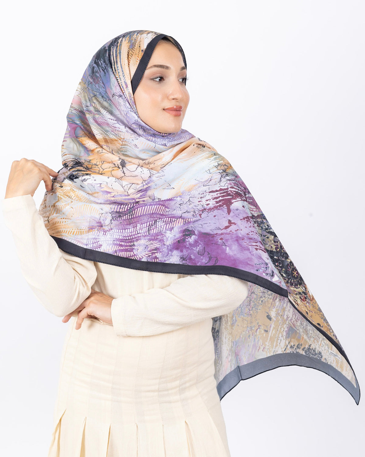 Mikro Soft Şal D016 Siyah, çiçekli desenli, 75 × 185 cm şal – görsel 3