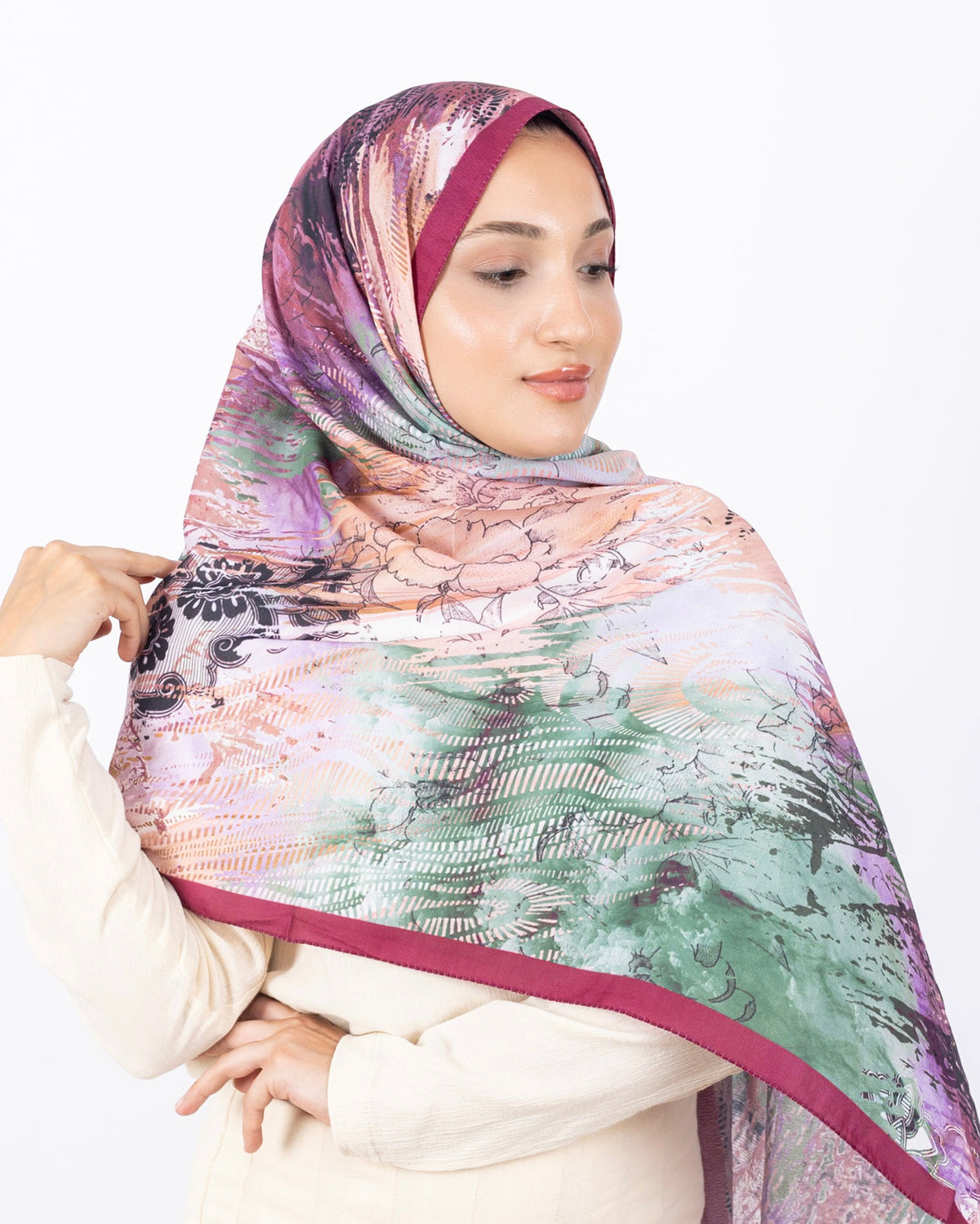 Mikro Soft Şal D016 Fuşya, çiçekli desenli, 75 × 185 cm şal – görsel 3
