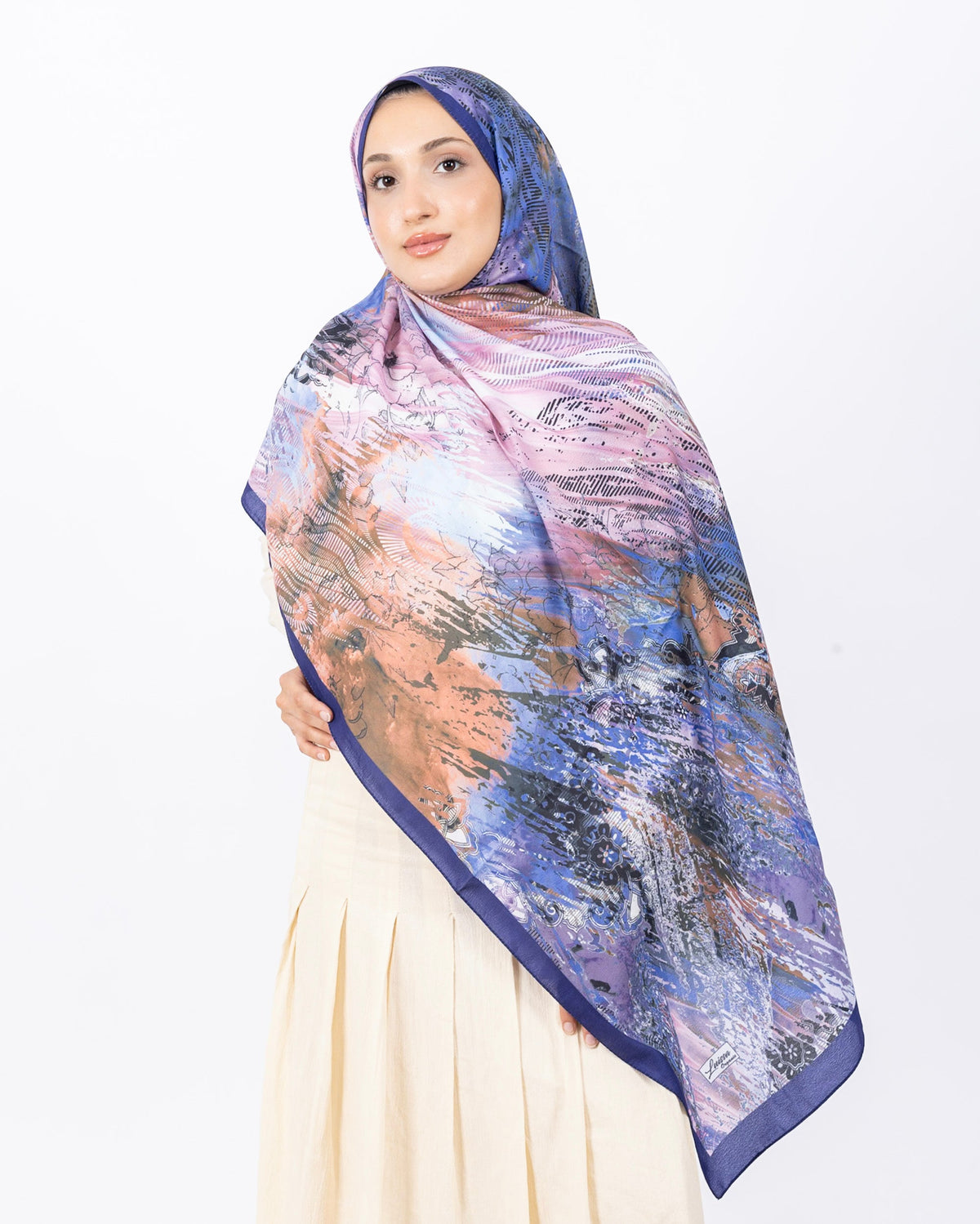 Mikro Soft Şal D016 İndigo, çiçekli desenli, 75 × 185 cm şal – görsel 2