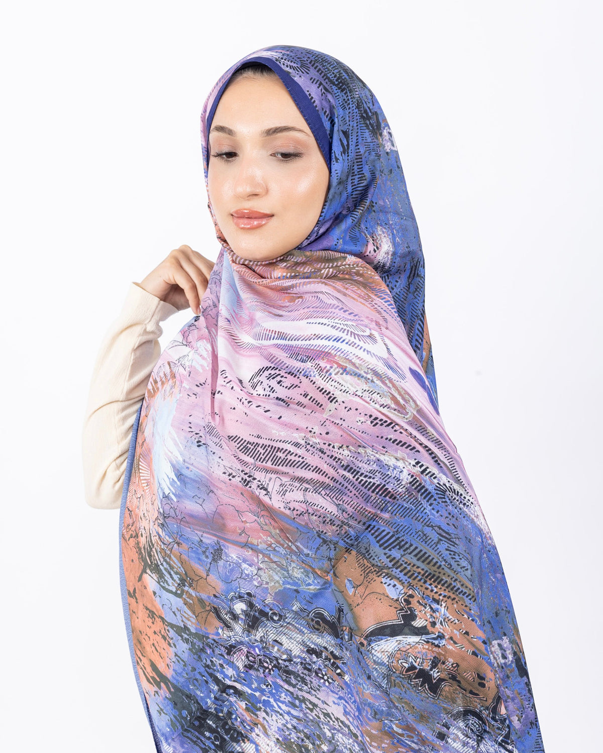 Mikro Soft Şal D016 İndigo, çiçekli desenli, 75 × 185 cm şal – görsel 3