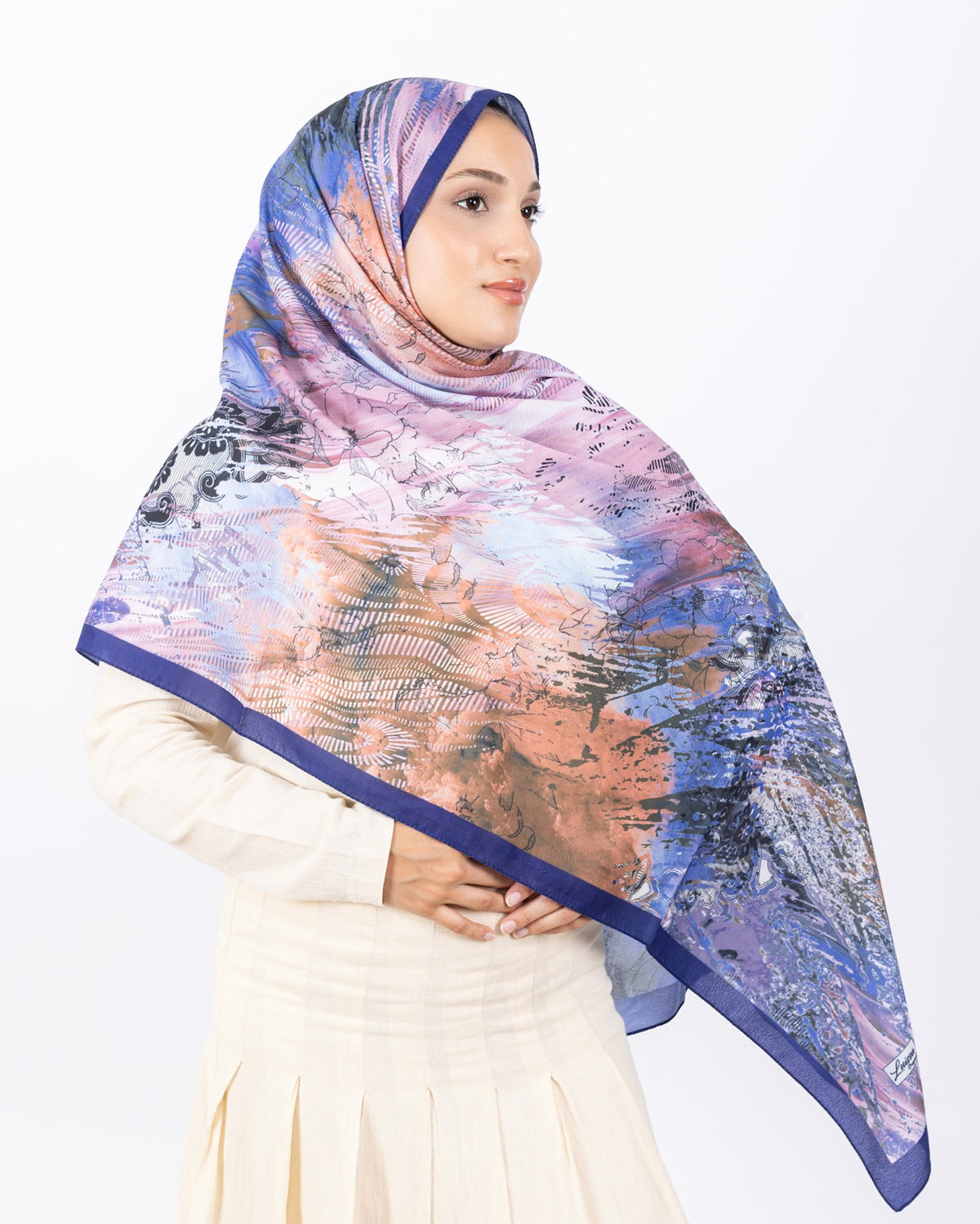 Mikro Soft Şal D016 İndigo, çiçekli desenli, 75 × 185 cm şal – görsel 4