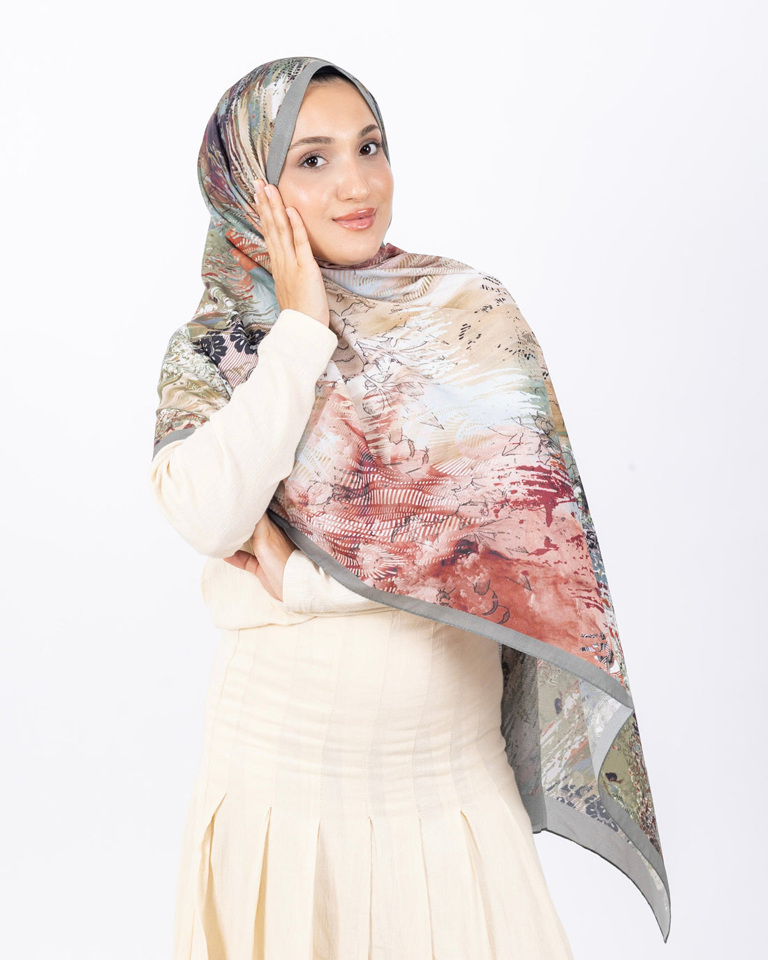 Mikro Soft Şal D016 Su Yeşili, çiçekli desenli, 75 × 185 cm şal – görsel 1