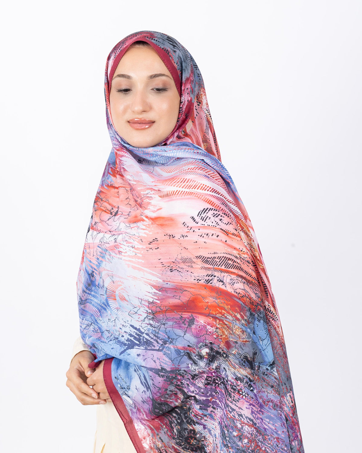Mikro Soft Şal D016 Vişne Rengi, çiçekli desenli, 75 × 185 cm şal – görsel 3