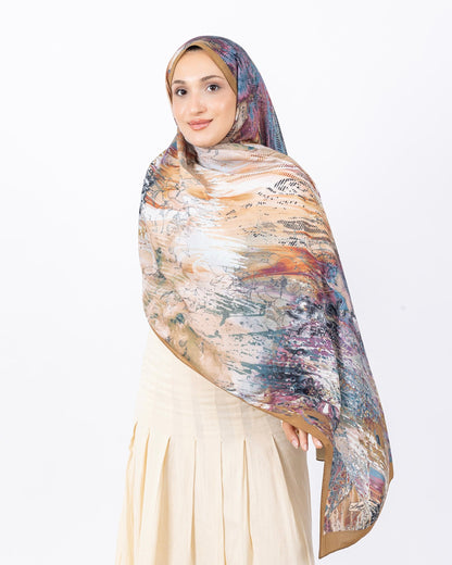 Mikro Soft Şal D016 Hardal, çiçekli desenli, 75 × 185 cm şal – görsel 1