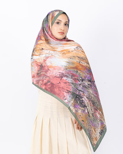 Mikro Soft Şal D016 Haki Yeşili, çiçekli desenli, 75 × 185 cm şal – görsel 3