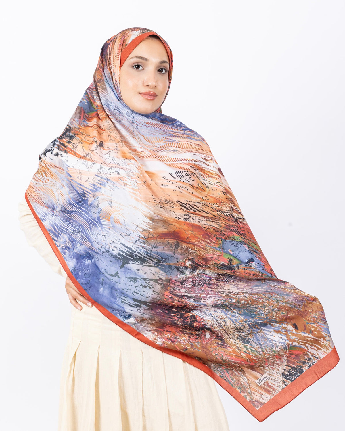 Mikro Soft Şal D016 Kiremit, çiçekli desenli, 75 × 185 cm şal – görsel 1