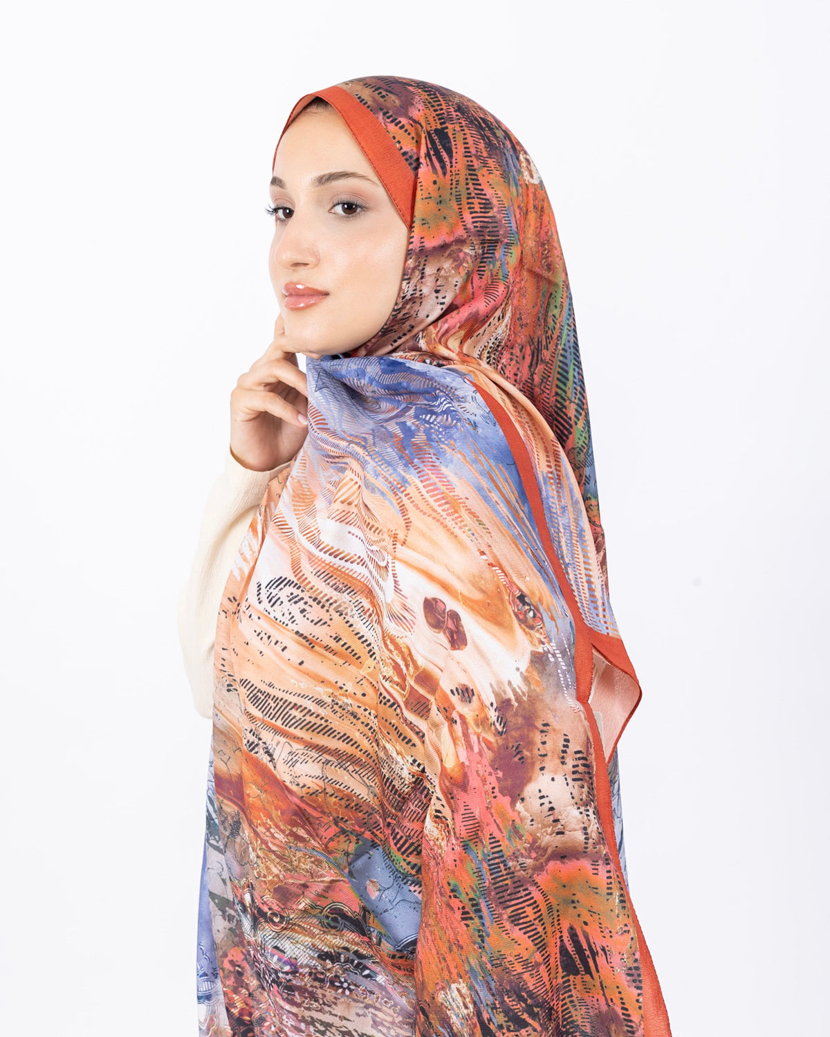 Mikro Soft Şal D016 Kiremit, çiçekli desenli, 75 × 185 cm şal – görsel 2