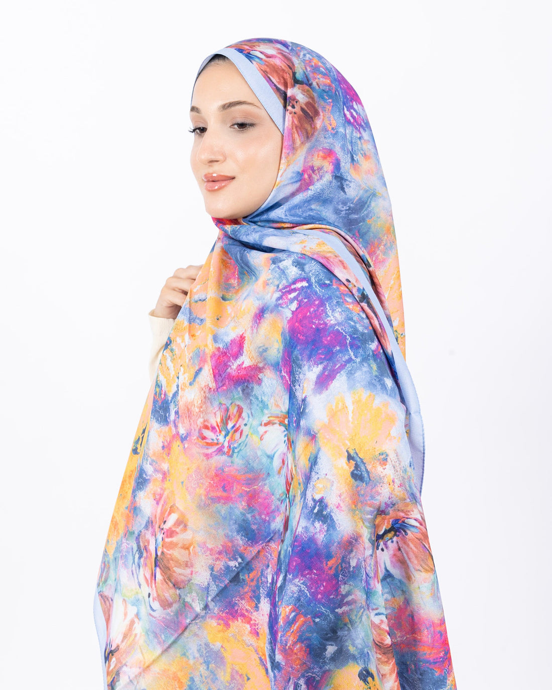 Mikro Soft Şal D014 Mavi, çiçekli desenli, 75 × 185 cm şal – görsel 2