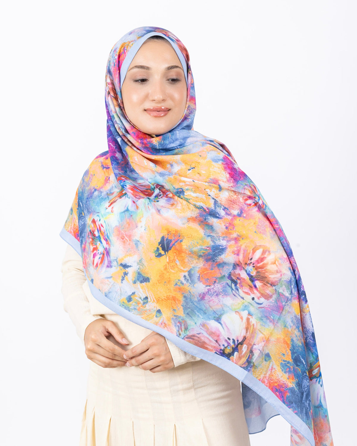 Mikro Soft Şal D014 Mavi, çiçekli desenli, 75 × 185 cm şal – görsel 3