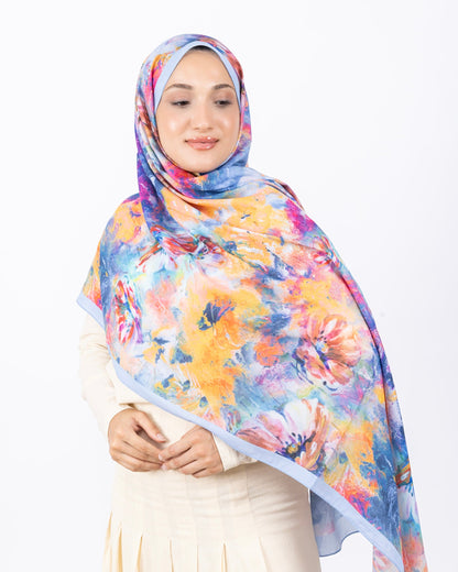 Mikro Soft Şal D014 Mavi, çiçekli desenli, 75 × 185 cm şal – görsel 3