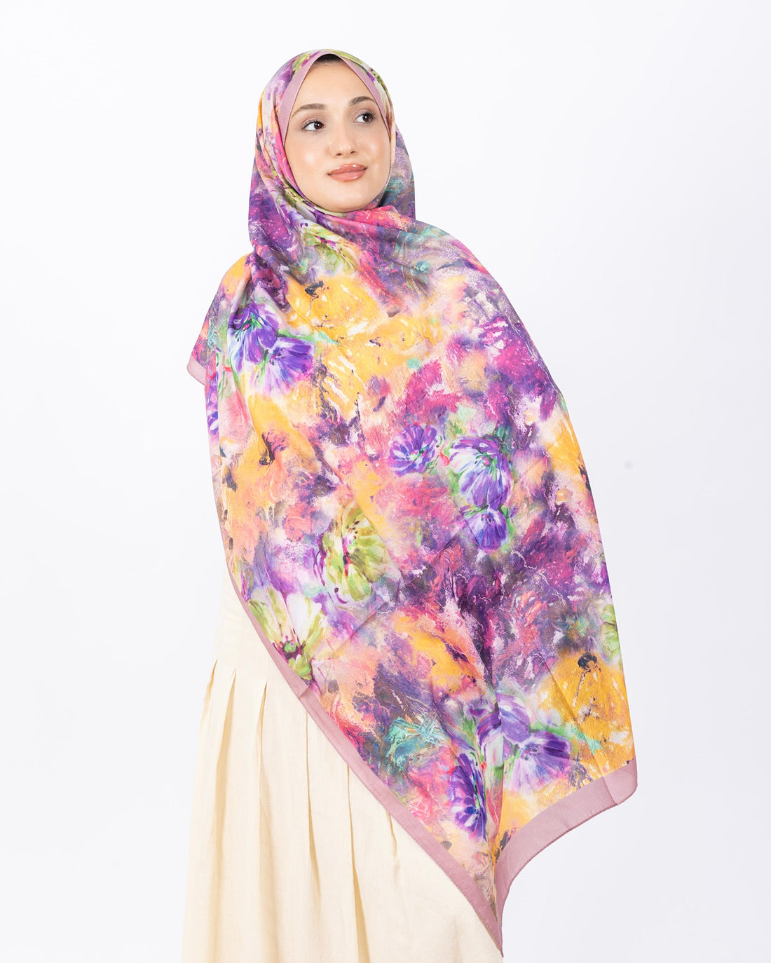 Mikro Soft Şal D014 Gül Kurusu, çiçekli desenli, 75 × 185 cm şal – görsel 2