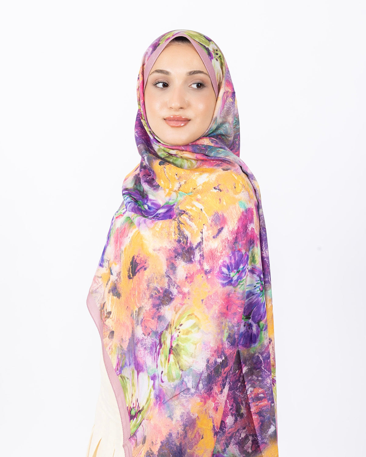 Mikro Soft Şal D014 Gül Kurusu, çiçekli desenli, 75 × 185 cm şal – görsel 3