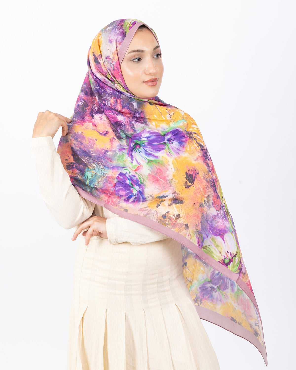 Mikro Soft Şal D014 Gül Kurusu, çiçekli desenli, 75 × 185 cm şal – görsel 1
