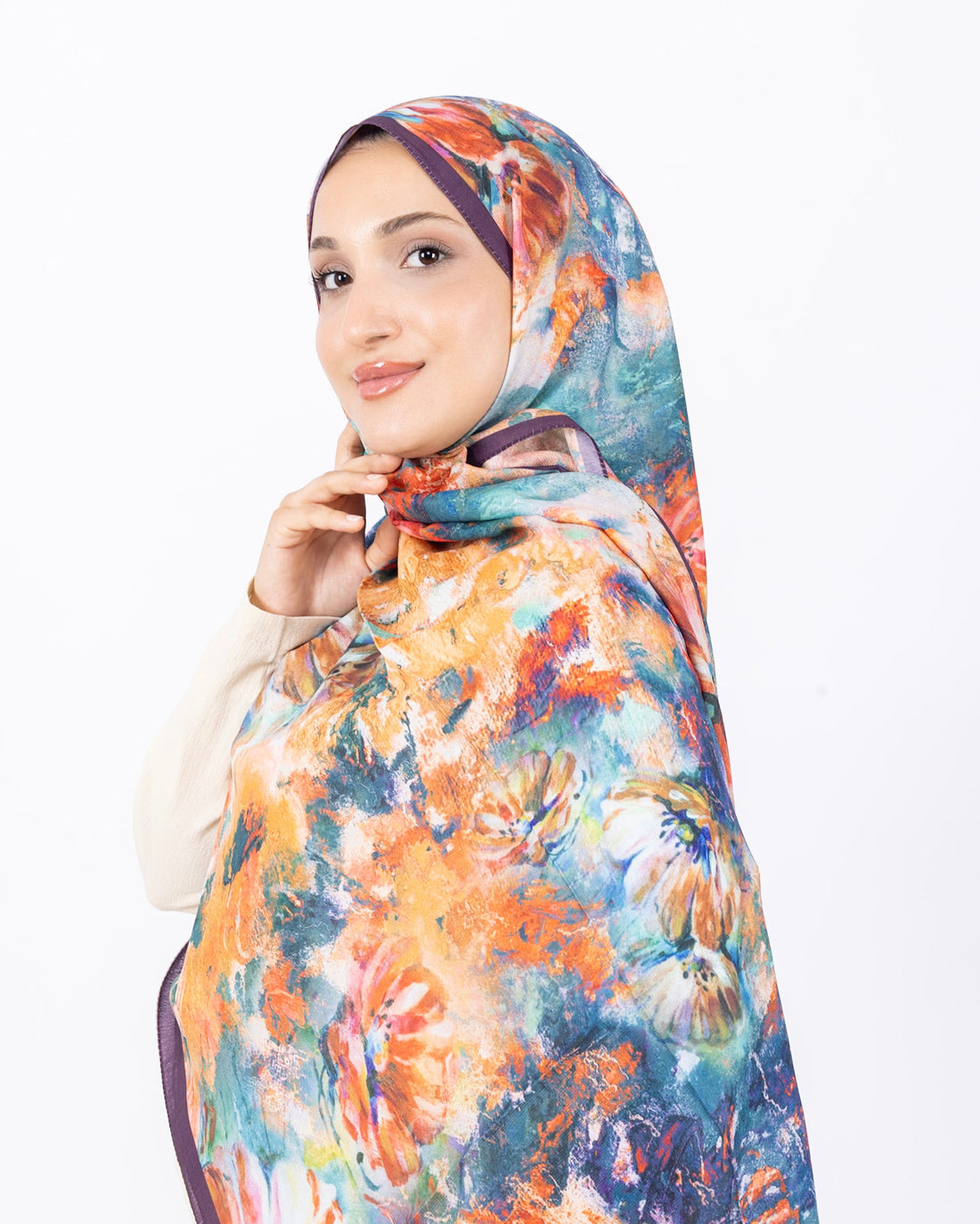 Mikro Soft Şal D014 Mürdüm, çiçekli desenli, 75 × 185 cm şal – görsel 1