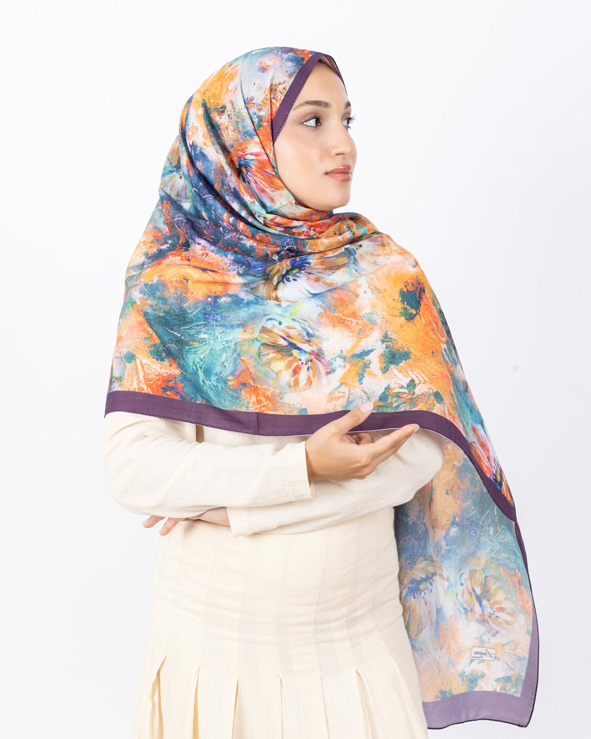 Mikro Soft Şal D014 Mürdüm, çiçekli desenli, 75 × 185 cm şal – görsel 3