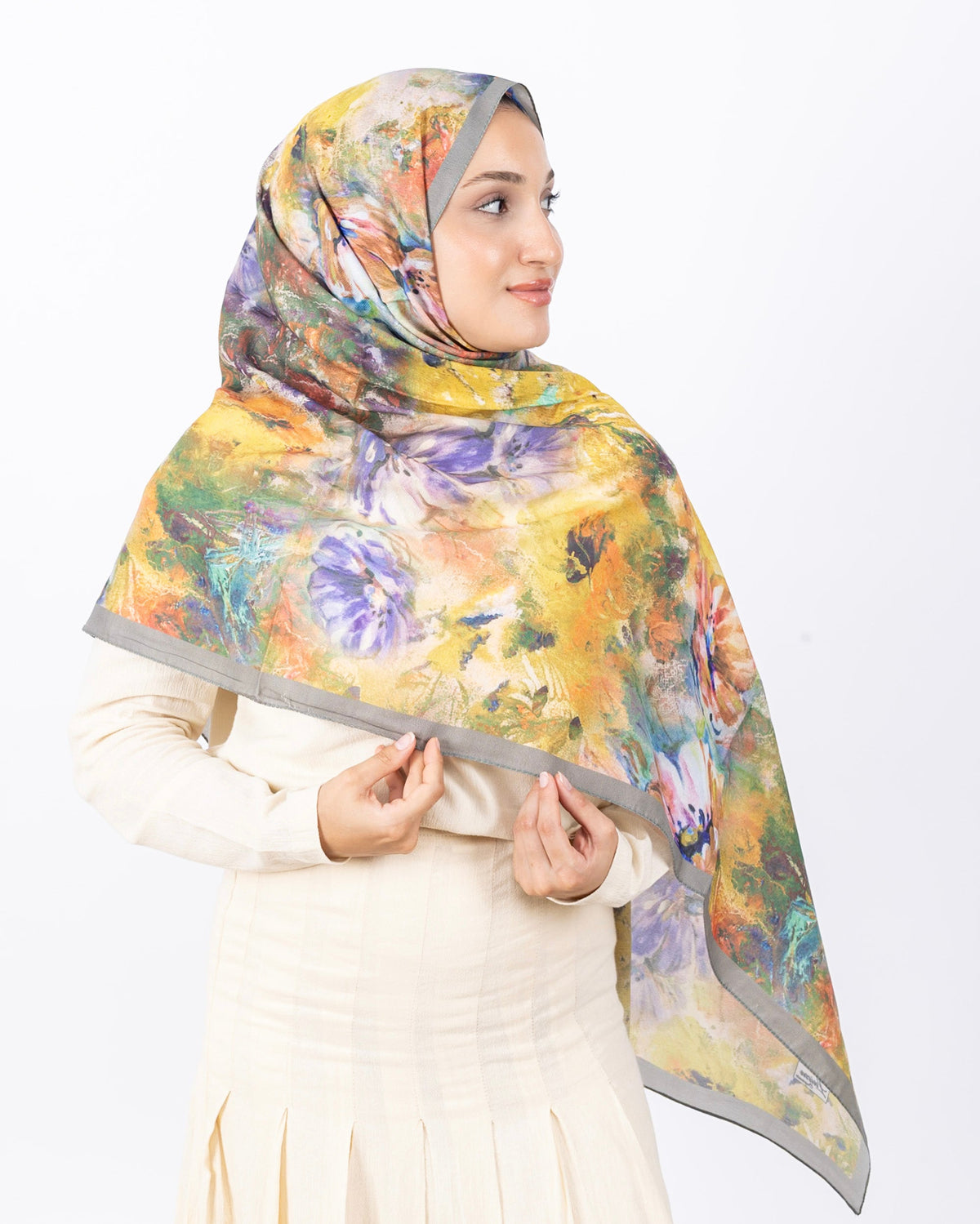 Mikro Soft Şal D014 Açık Yeşil, çiçekli desenli, 75 × 185 cm şal – görsel 3