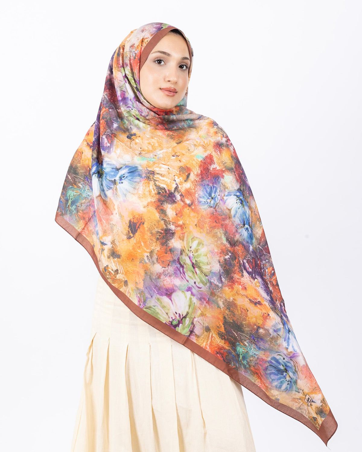 Mikro Soft Şal D014 Kahverengi, çiçekli desenli, 75 × 185 cm şal – görsel 2