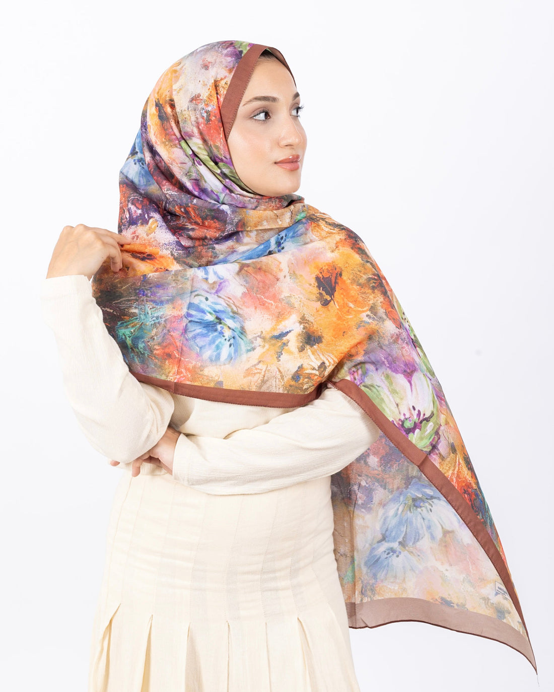 Mikro Soft Şal D014 Kahverengi, çiçekli desenli, 75 × 185 cm şal – görsel 1