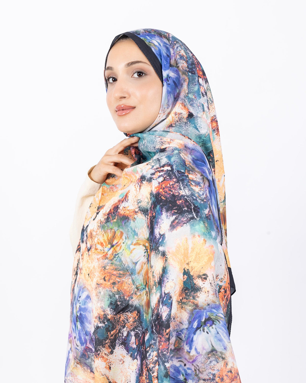 Mikro Soft Şal D014 Siyah-Lila, çiçekli desenli, 75 × 185 cm şal – görsel 3
