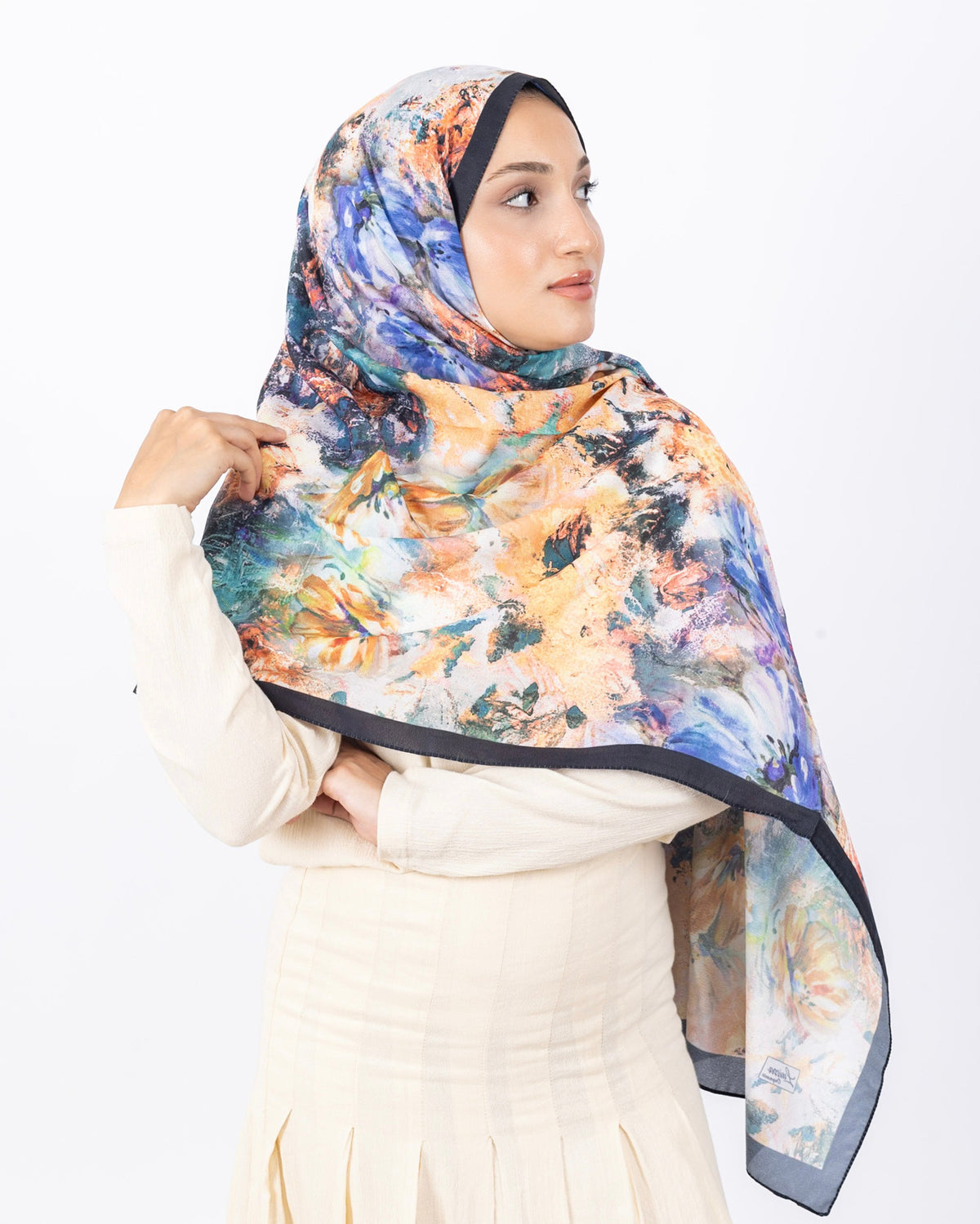 Mikro Soft Şal D014 Siyah-Lila, çiçekli desenli, 75 × 185 cm şal – görsel 4
