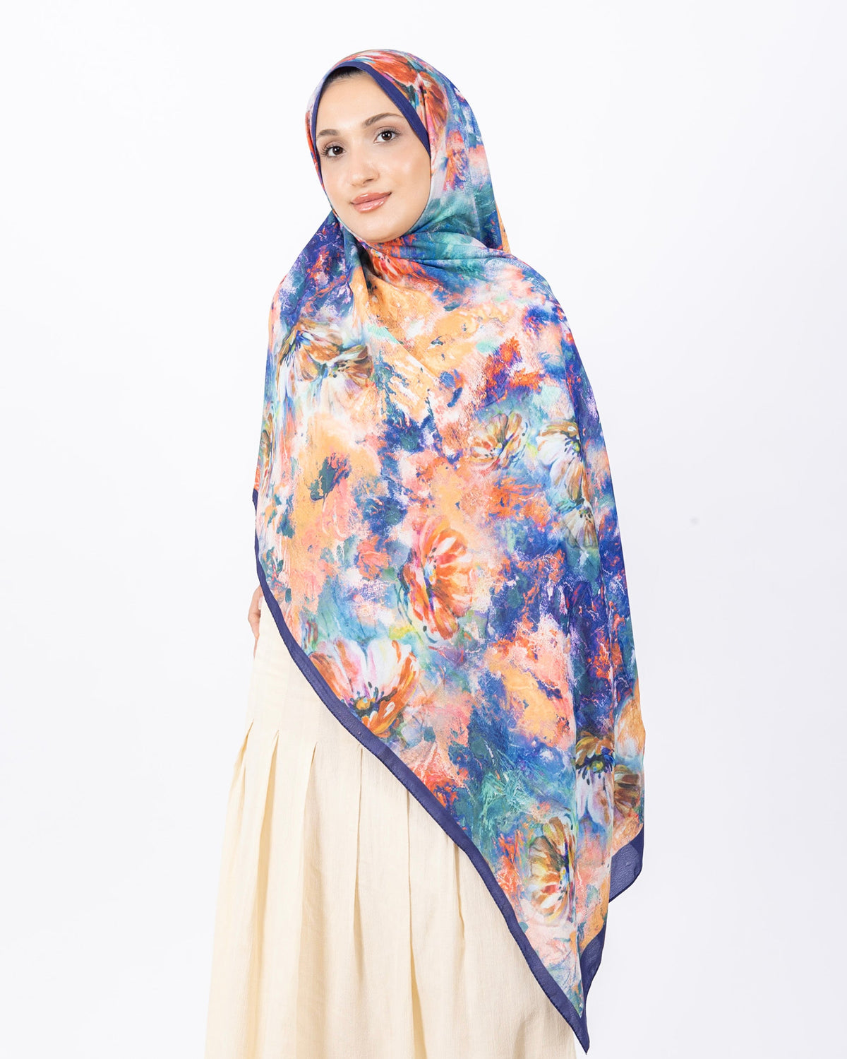 Mikro Soft Şal D014 Lacivert, çiçekli desenli, 75 × 185 cm şal – görsel 2