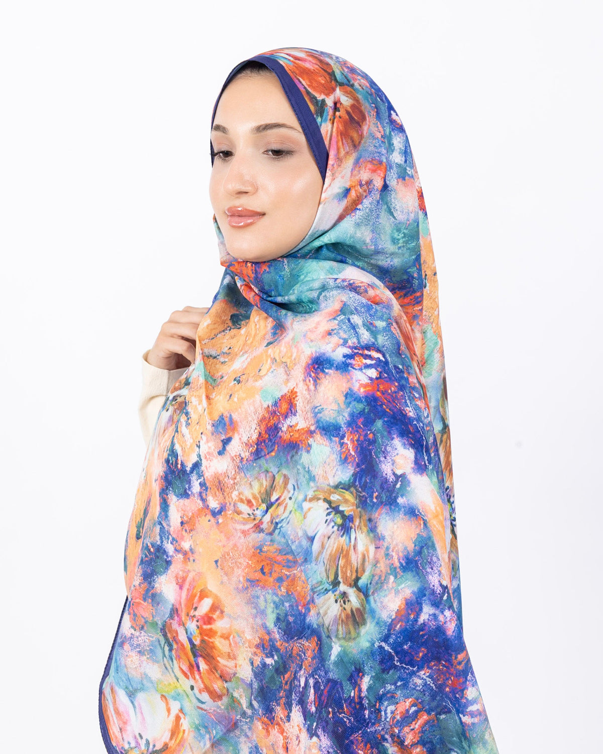 Mikro Soft Şal D014 Lacivert, çiçekli desenli, 75 × 185 cm şal – görsel 3