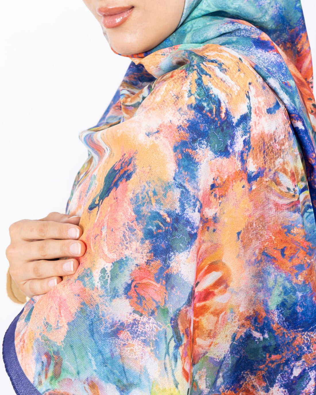 Mikro Soft Şal D014 Lacivert, çiçekli desenli, 75 × 185 cm şal – görsel 1