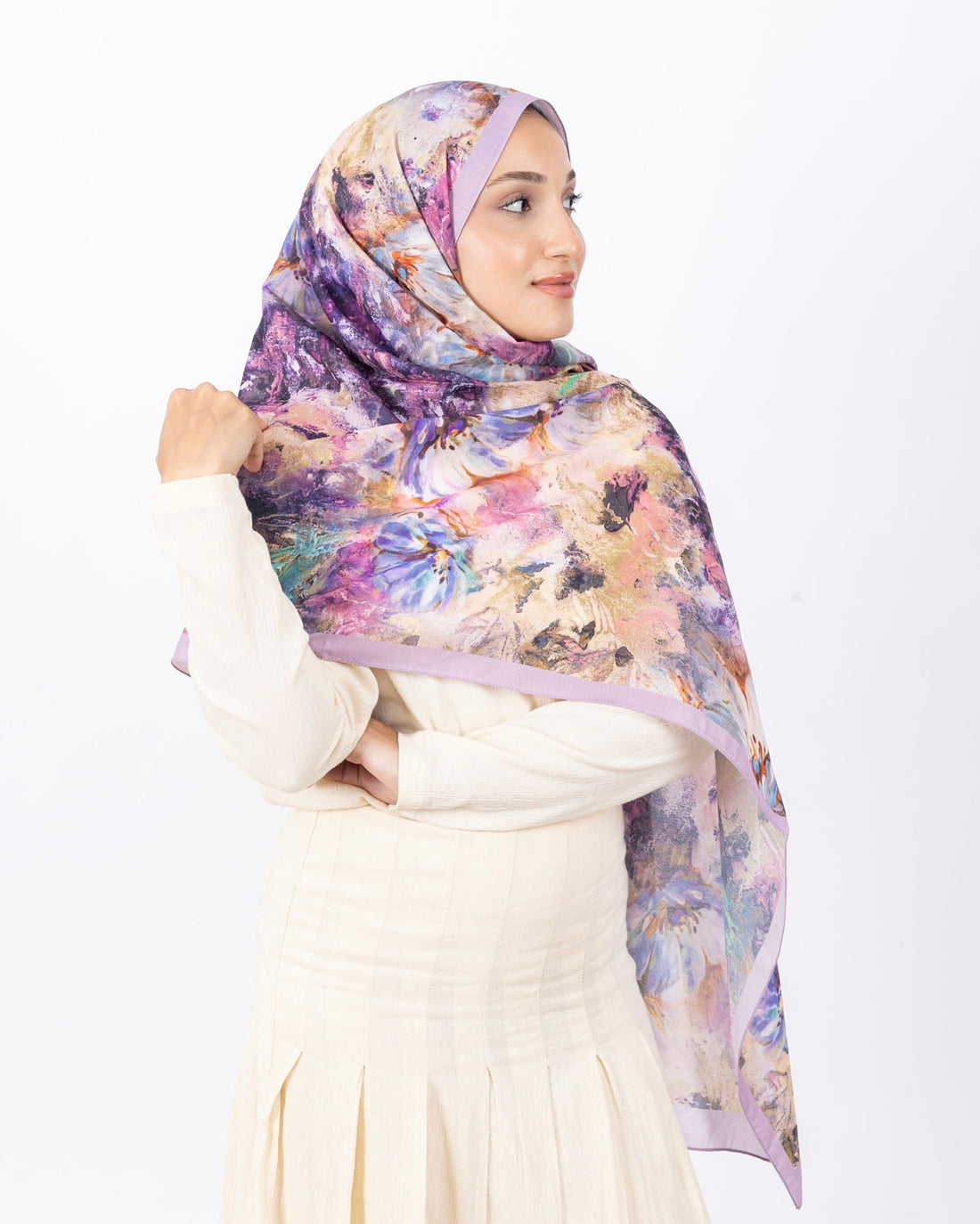 Mikro Soft Şal D014 Pudra, çiçekli desenli, 75 × 185 cm şal – görsel 1