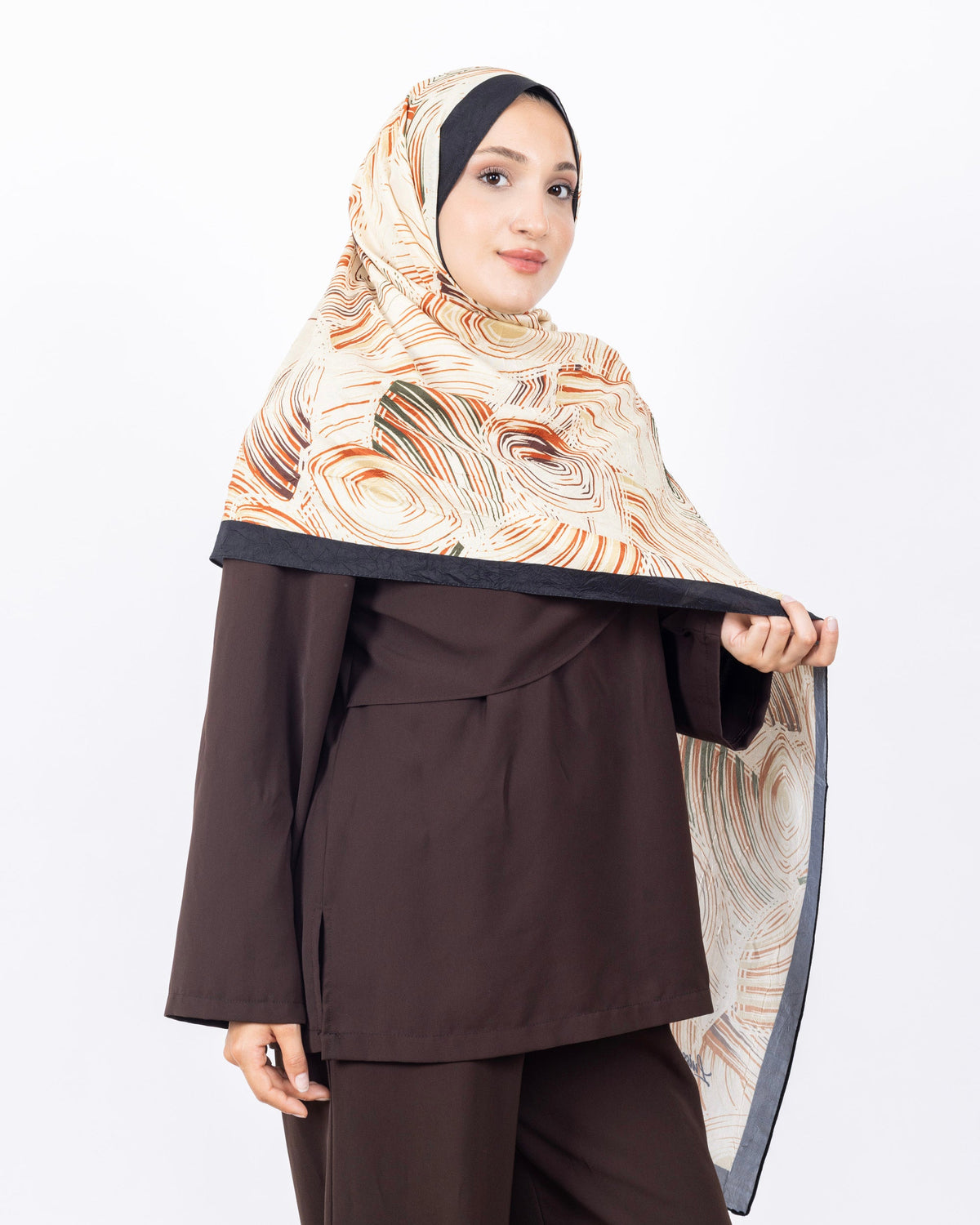Mikro Bambu Kraş Şal D022 Siyah-Kiremit, 75 × 185 cm şal – görsel 1