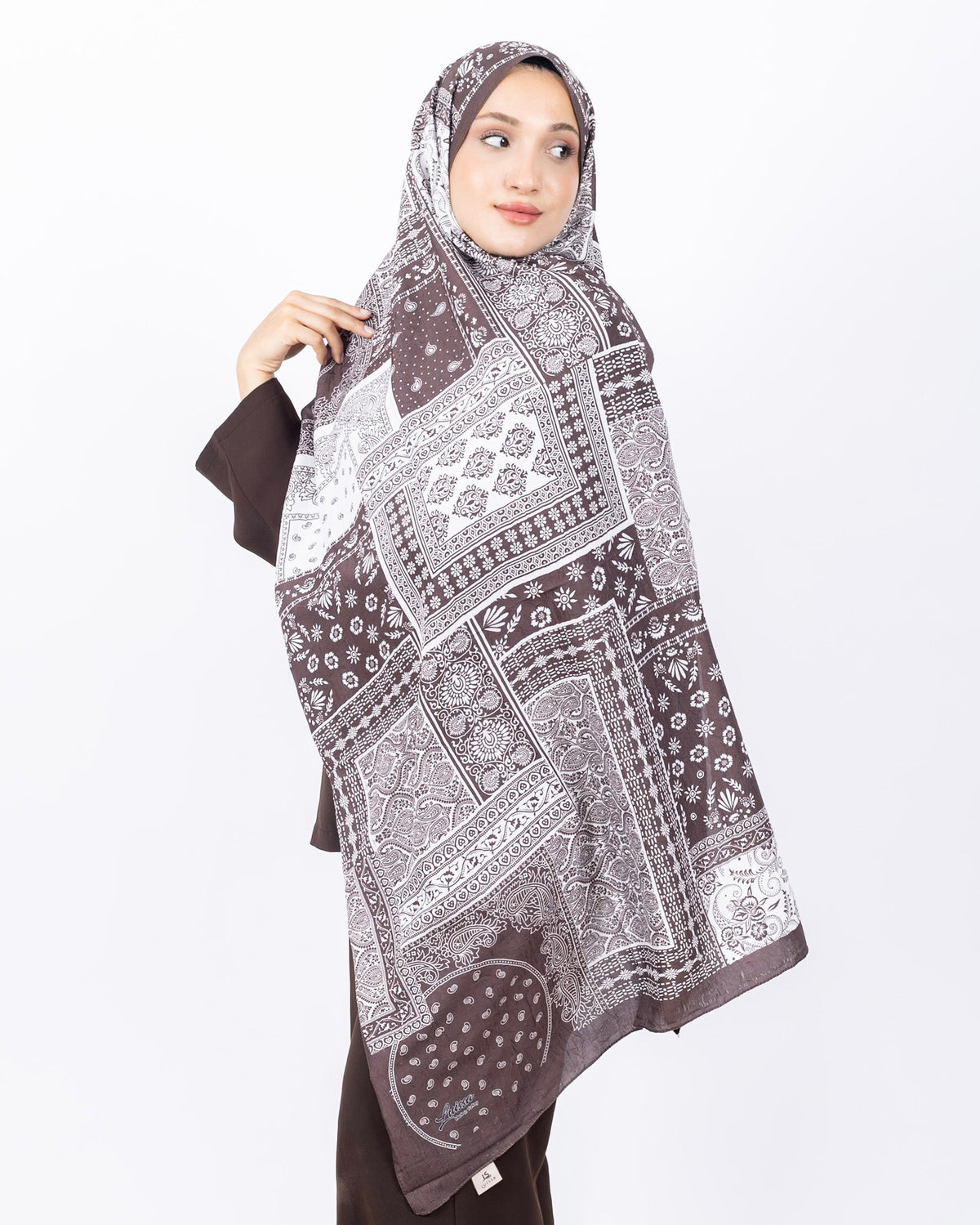 Mikro Bambu Kraş Şal D034 Kahverengi, 75 × 185 cm şal – görsel 3