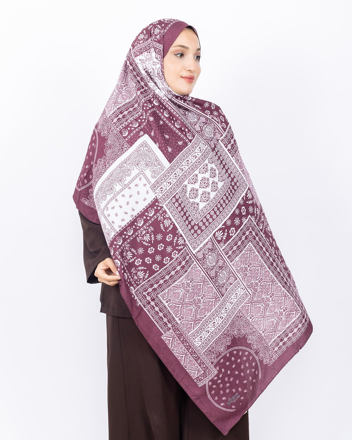 Mikro Bambu Kraş Şal D034 Bordo-Beyaz, 75 × 185 cm şal – görsel 1