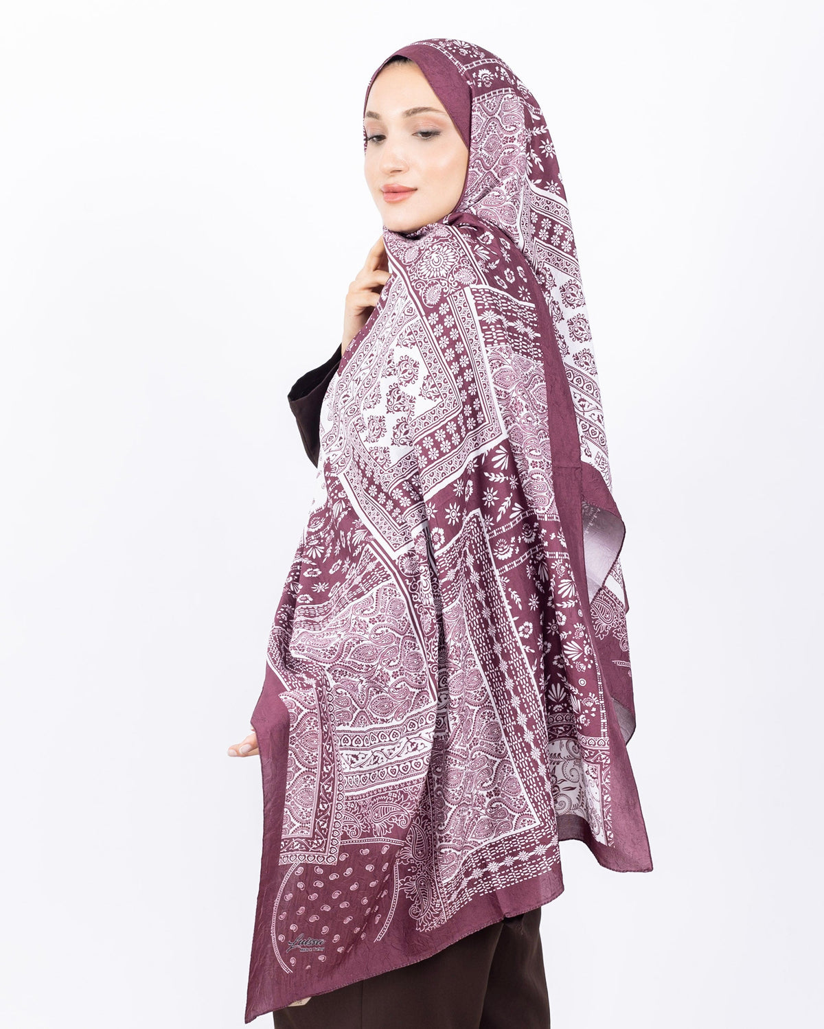 Mikro Bambu Kraş Şal D034 Bordo-Beyaz, 75 × 185 cm şal – görsel 2