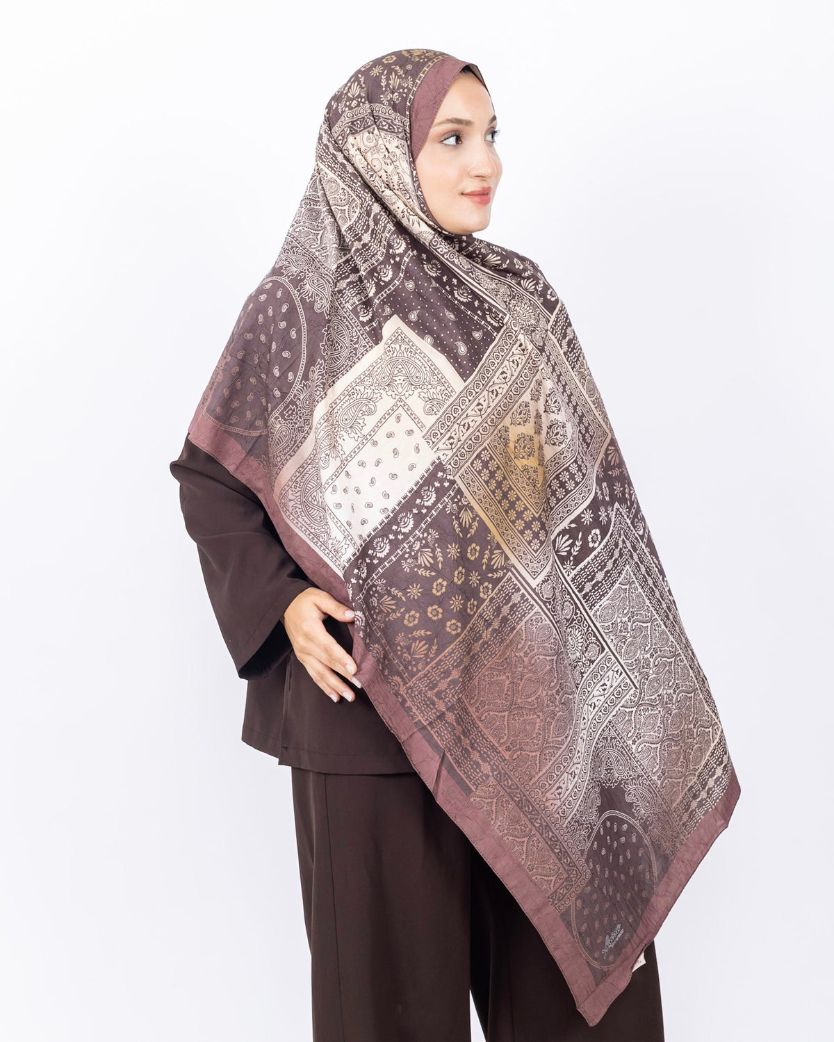 Mikro Bambu Kraş Şal D034 Sütlü Kahve, 75 × 185 cm şal – görsel 2
