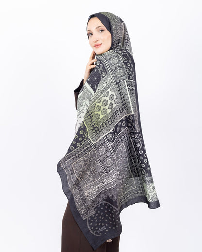 Mikro Bambu Kraş Şal D034 Siyah-Yeşil, 75 × 185 cm şal – görsel 3