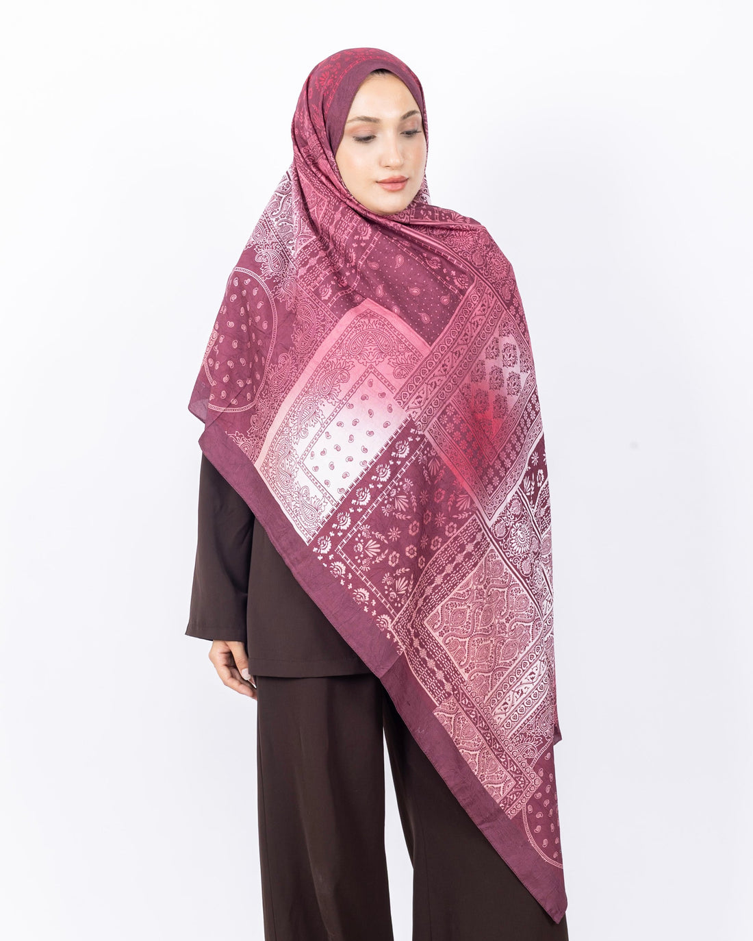 Mikro Bambu Kraş Şal D034 Bordo-Pembe, 75 × 185 cm şal – görsel 2