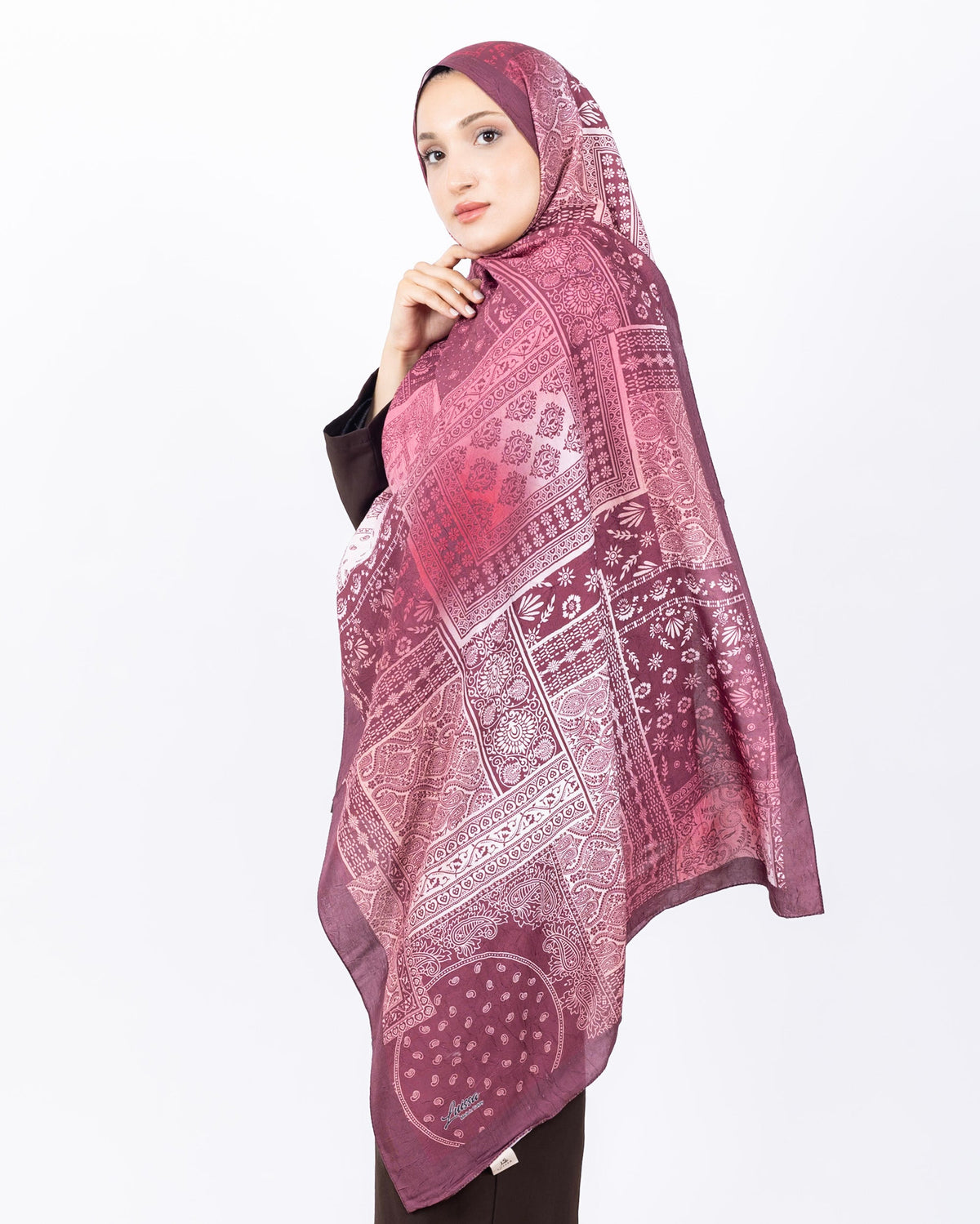 Mikro Bambu Kraş Şal D034 Bordo-Pembe, 75 × 185 cm şal – görsel 1