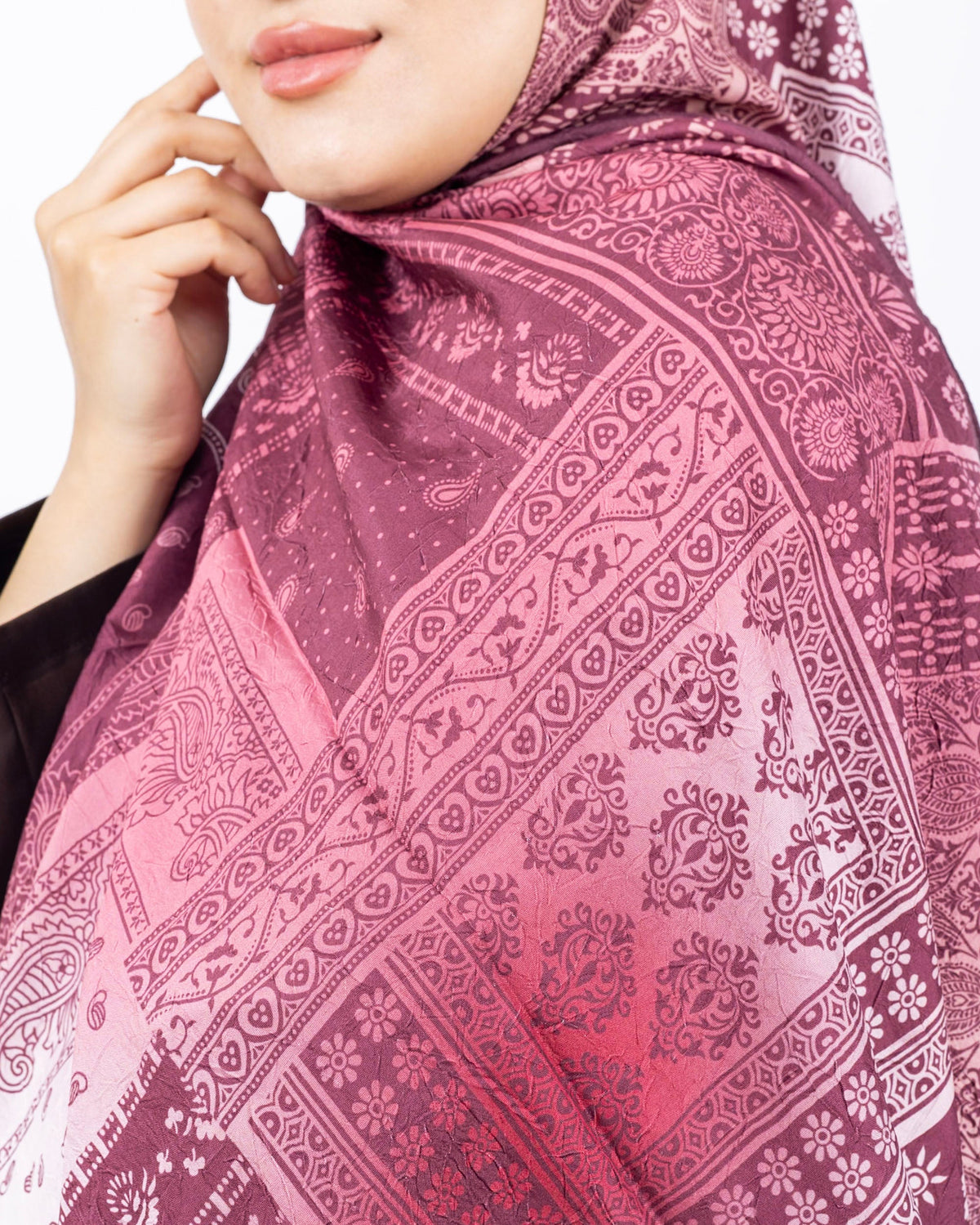 Mikro Bambu Kraş Şal D034 Bordo-Pembe, 75 × 185 cm şal – görsel 4