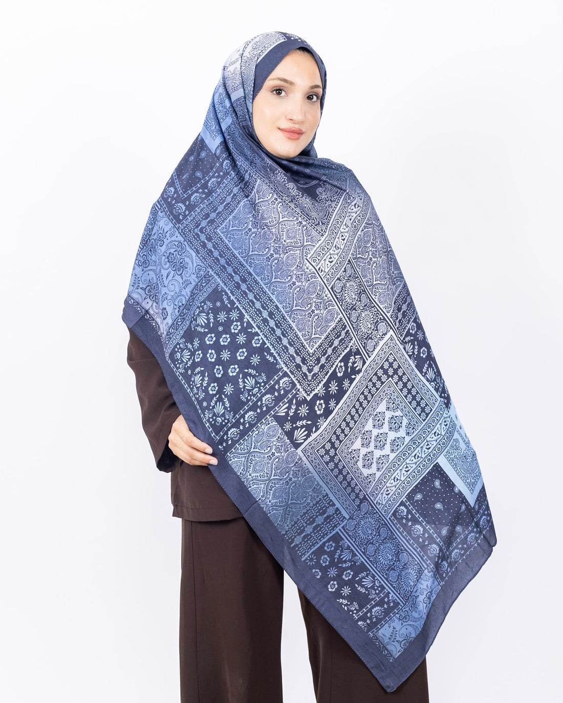 Mikro Bambu Kraş Şal D034 Lacivert, 75 × 185 cm şal – görsel 1