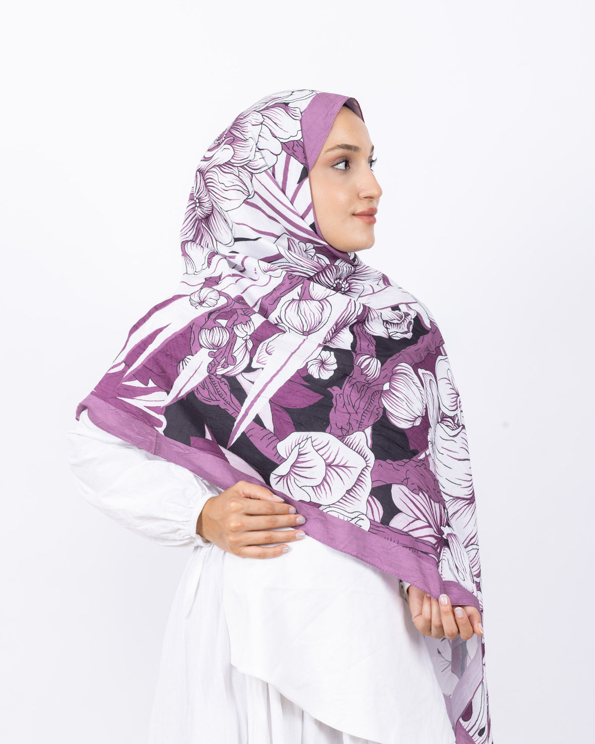 Mikro Bambu Kraş Şal D024 Gül Kurusu, çiçekli desenli, 75 × 185 cm şal – görsel 3